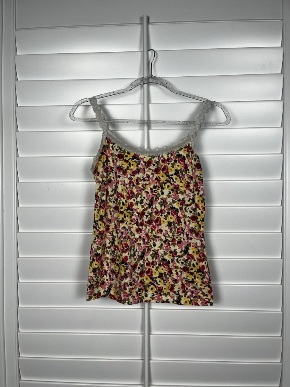 Ann Taylor LOFT Women’s M Floral Lace Trim Cami Tank Top Stretch Cottagecore